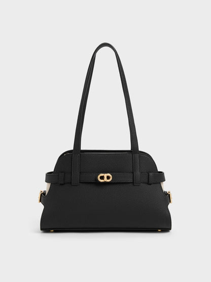 Aubrielle Belted Shoulder Bag - Black | CHARLES & KEITH