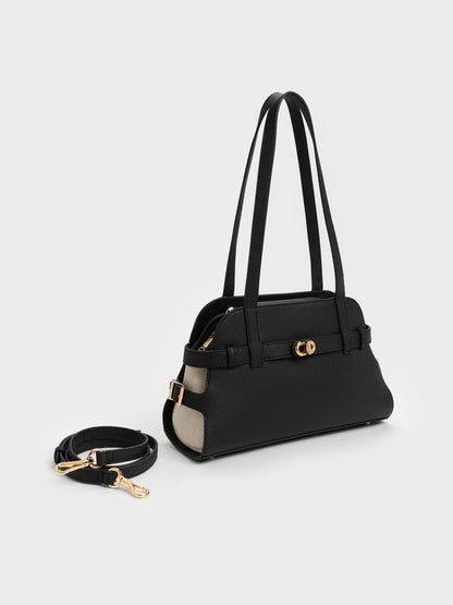 Aubrielle Belted Shoulder Bag - Black | CHARLES & KEITH