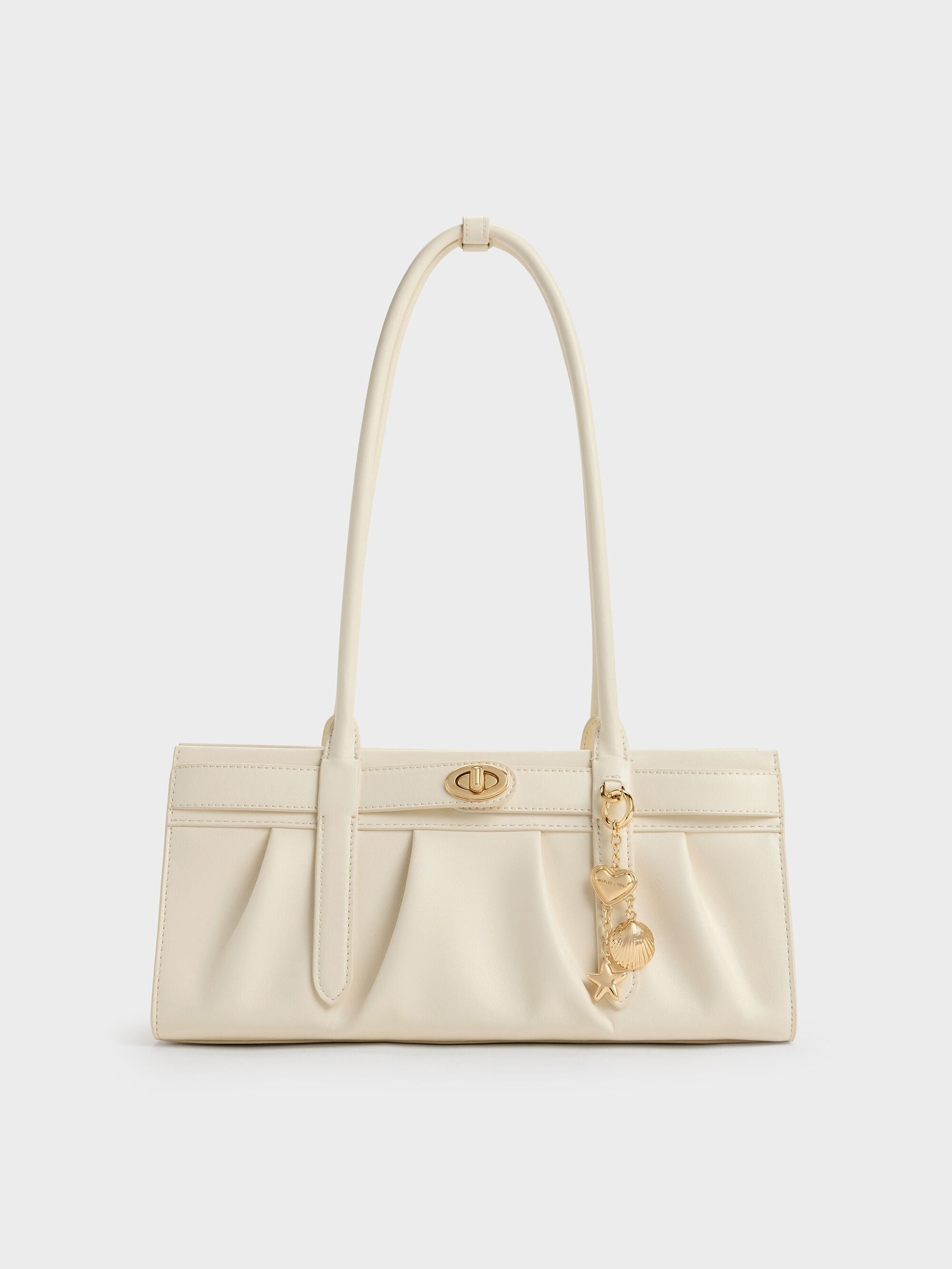 Isolde Belted Ruched Shoulder Bag - Cream | CHARLES & KEITH