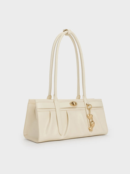 Isolde Belted Ruched Shoulder Bag - Cream | CHARLES & KEITH