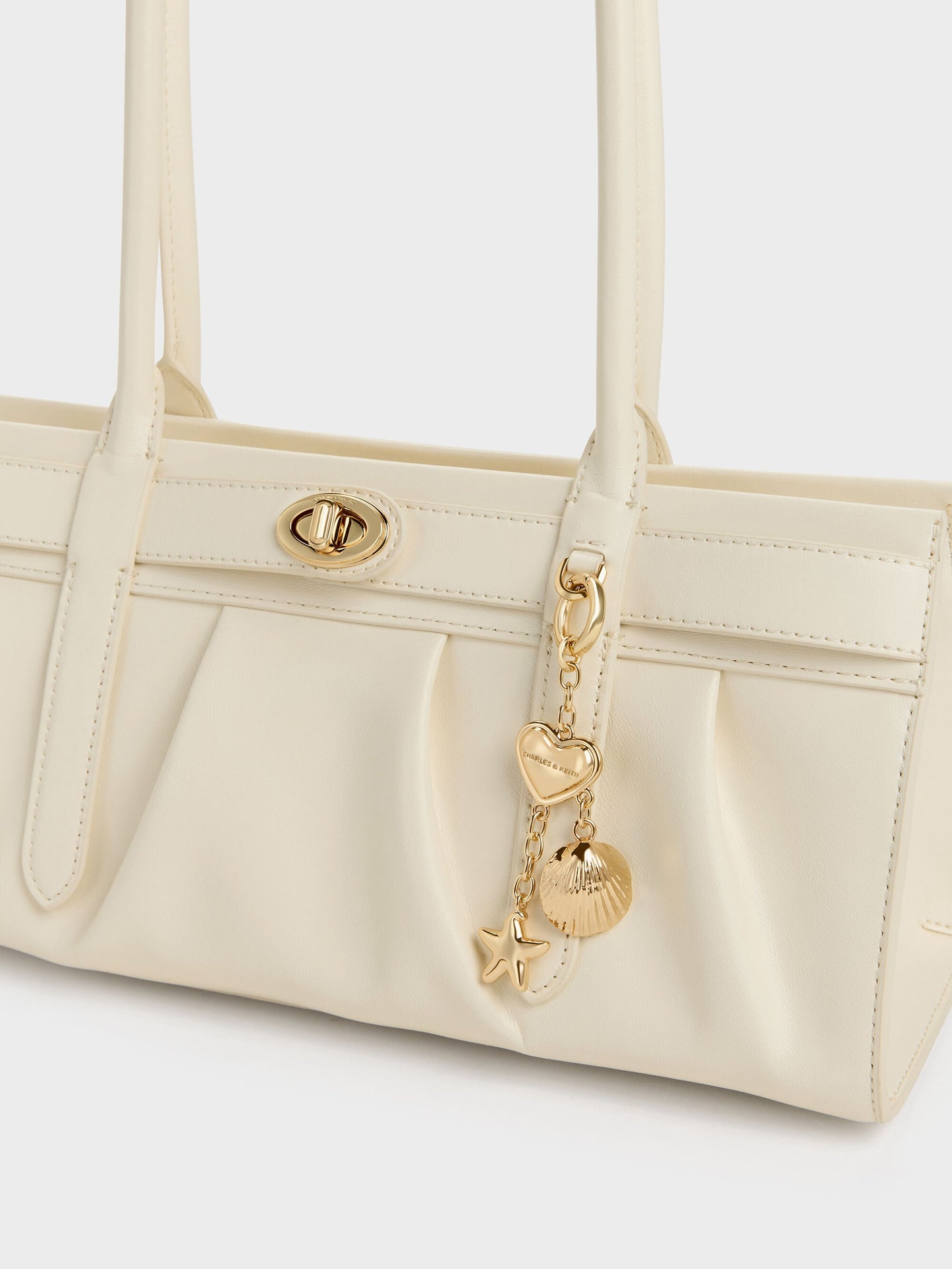 Isolde Belted Ruched Shoulder Bag - Cream | CHARLES & KEITH