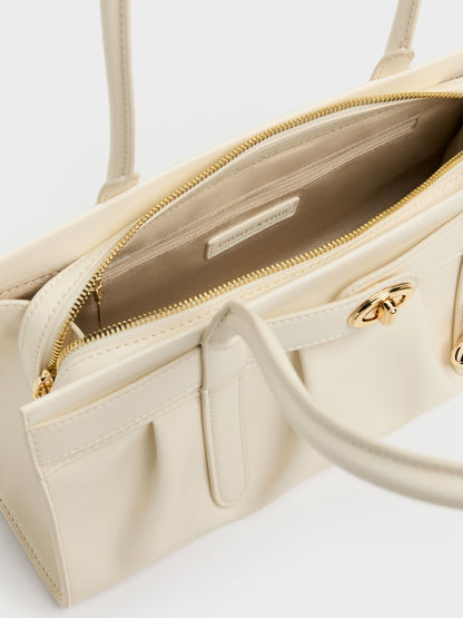 Isolde Belted Ruched Shoulder Bag - Cream | CHARLES & KEITH