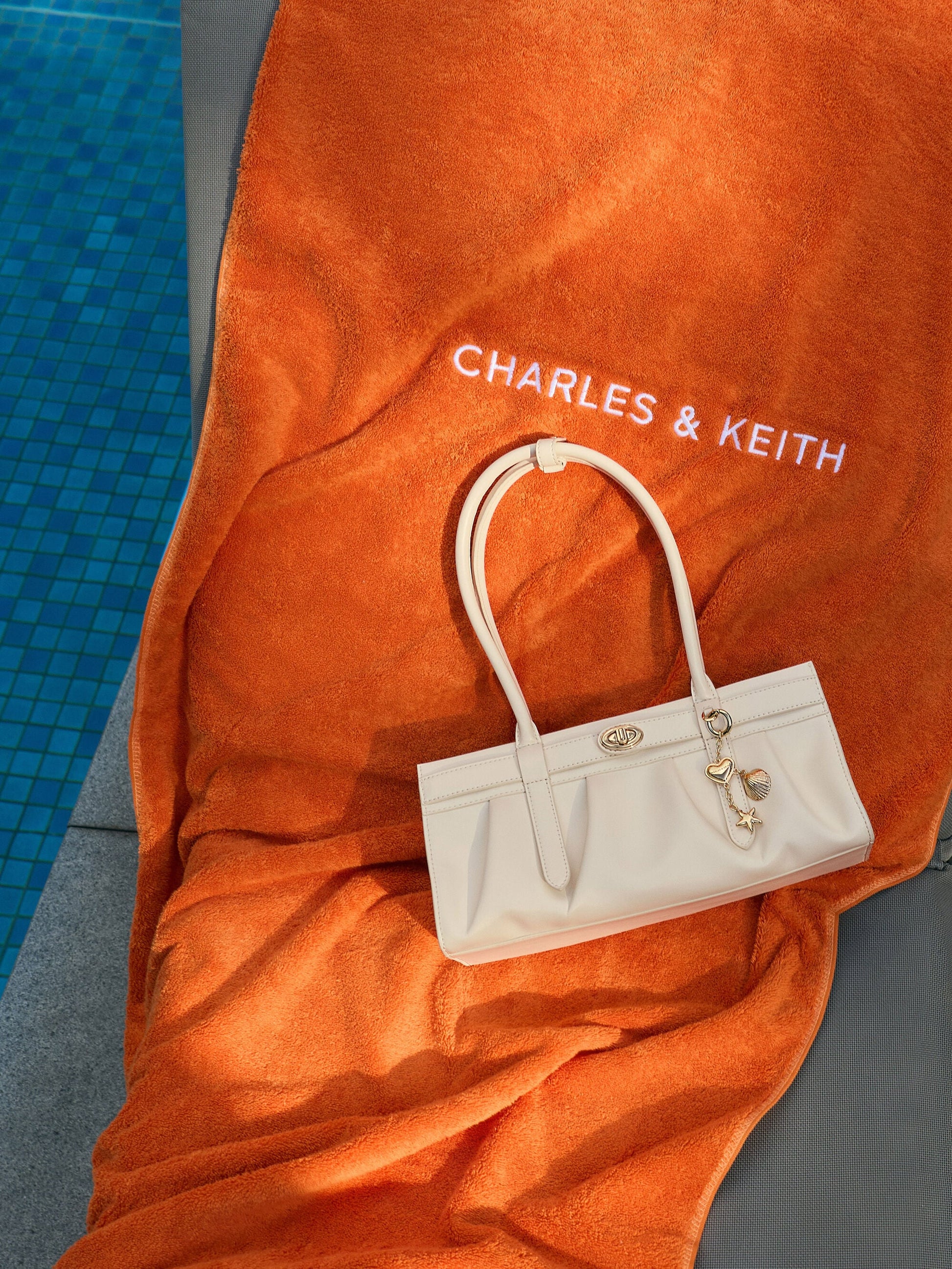 Isolde Belted Ruched Shoulder Bag - Cream | CHARLES & KEITH
