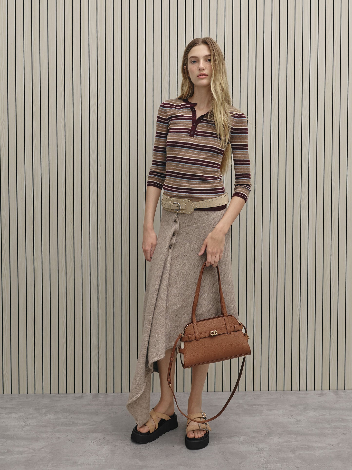 Aubrielle Belted Shoulder Bag - Chocolate | CHARLES & KEITH