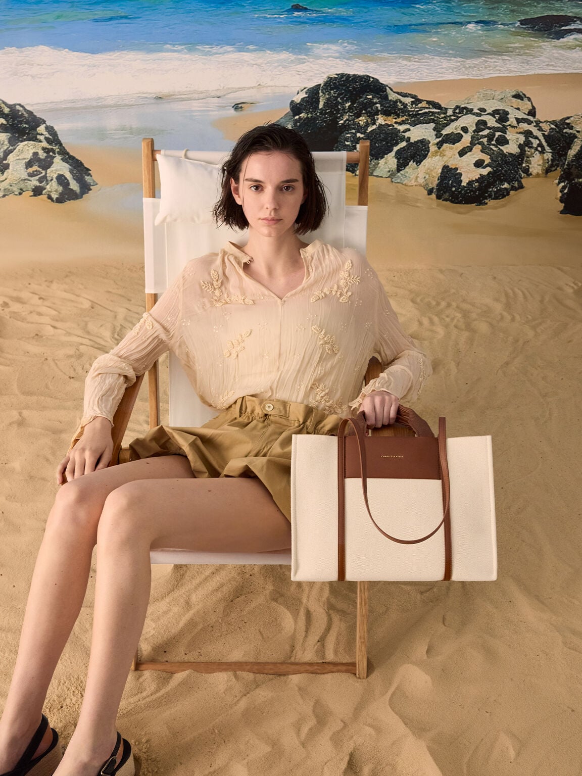 Shalia Canvas Tote Bag - Beige Canvas | CHARLES & KEITH