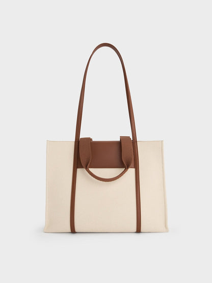 Shalia Canvas Tote Bag - Beige Canvas | CHARLES & KEITH