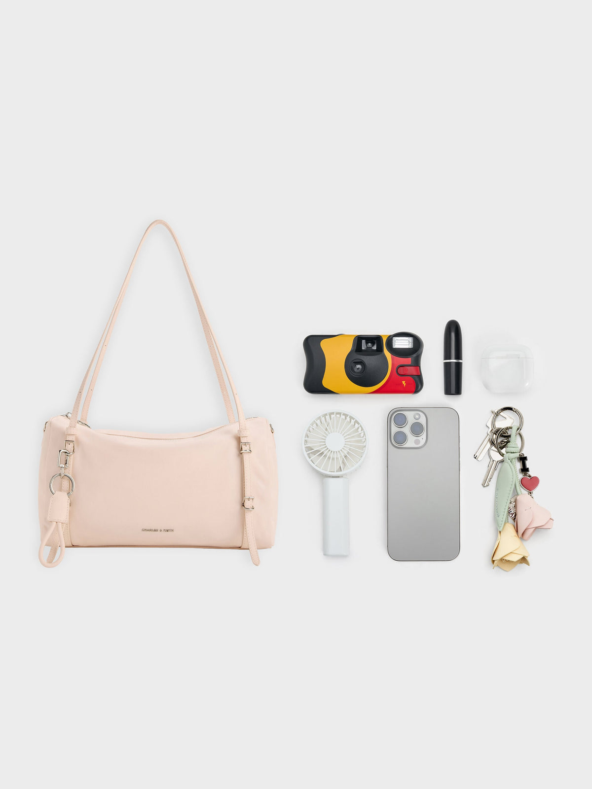 Levy Nylon Shoulder Bag - Soft Pink | CHARLES & KEITH