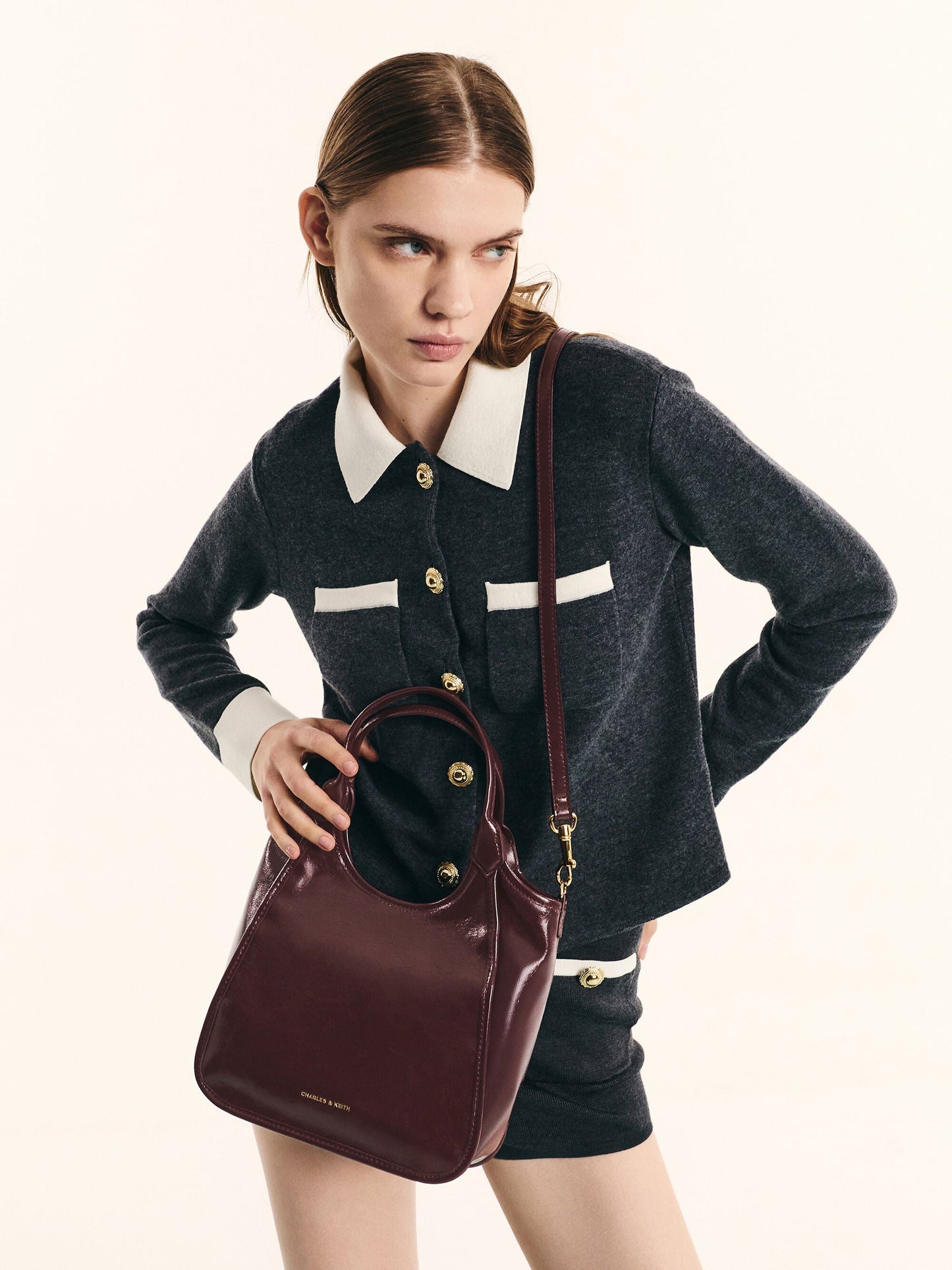 Mini Sianna Crinkle-Effect Slouchy Tote Bag - Wineberry Red | CHARLES & KEITH