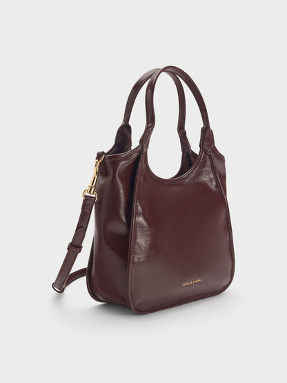 Mini Sianna Crinkle-Effect Slouchy Tote Bag - Wineberry Red | CHARLES & KEITH