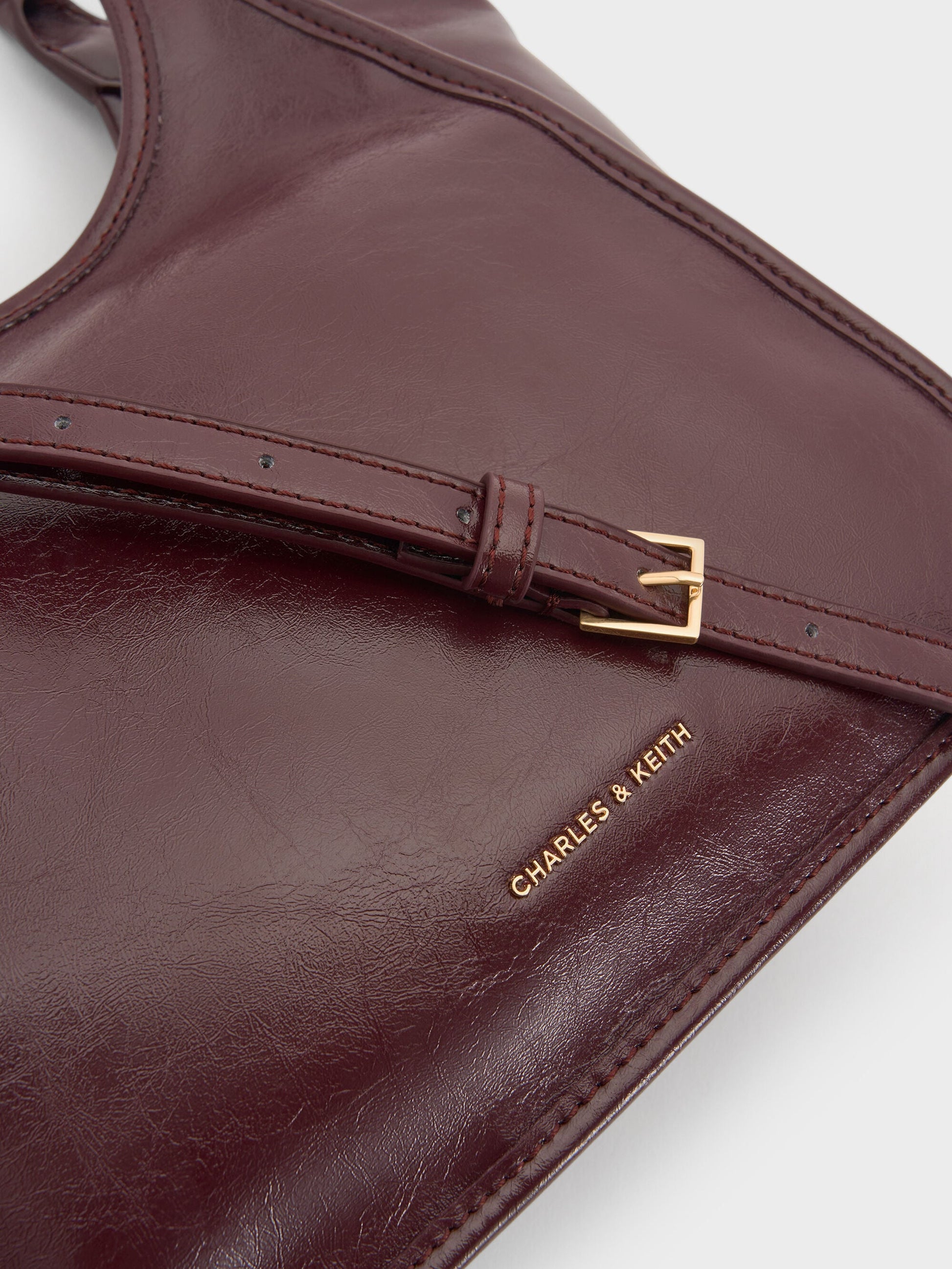 Mini Sianna Crinkle-Effect Slouchy Tote Bag - Wineberry Red | CHARLES & KEITH