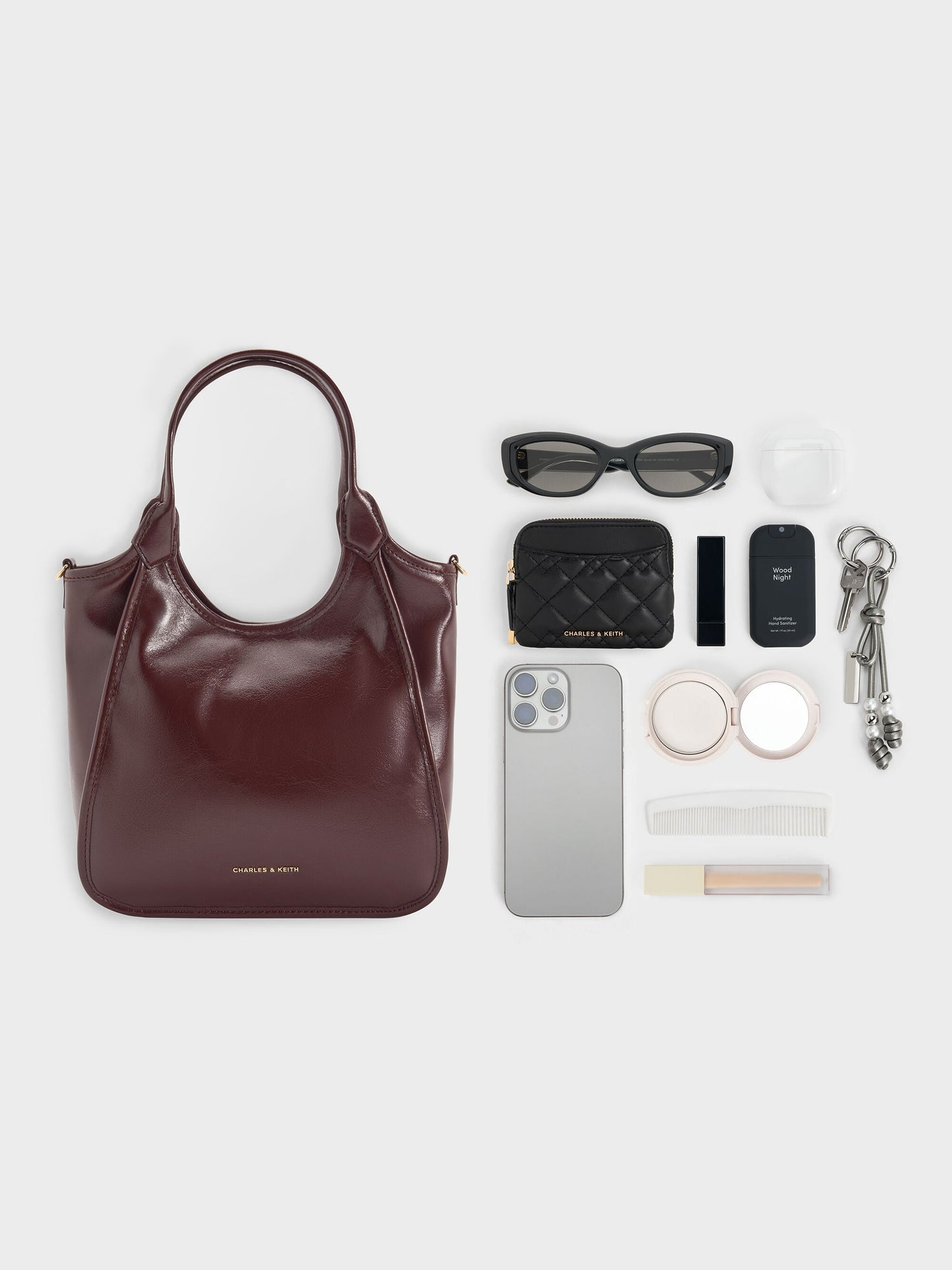 Mini Sianna Crinkle-Effect Slouchy Tote Bag - Wineberry Red | CHARLES & KEITH