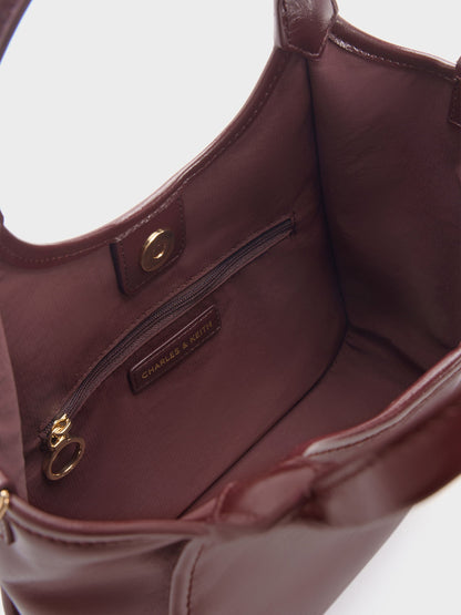 Mini Sianna Crinkle-Effect Slouchy Tote Bag - Wineberry Red | CHARLES & KEITH