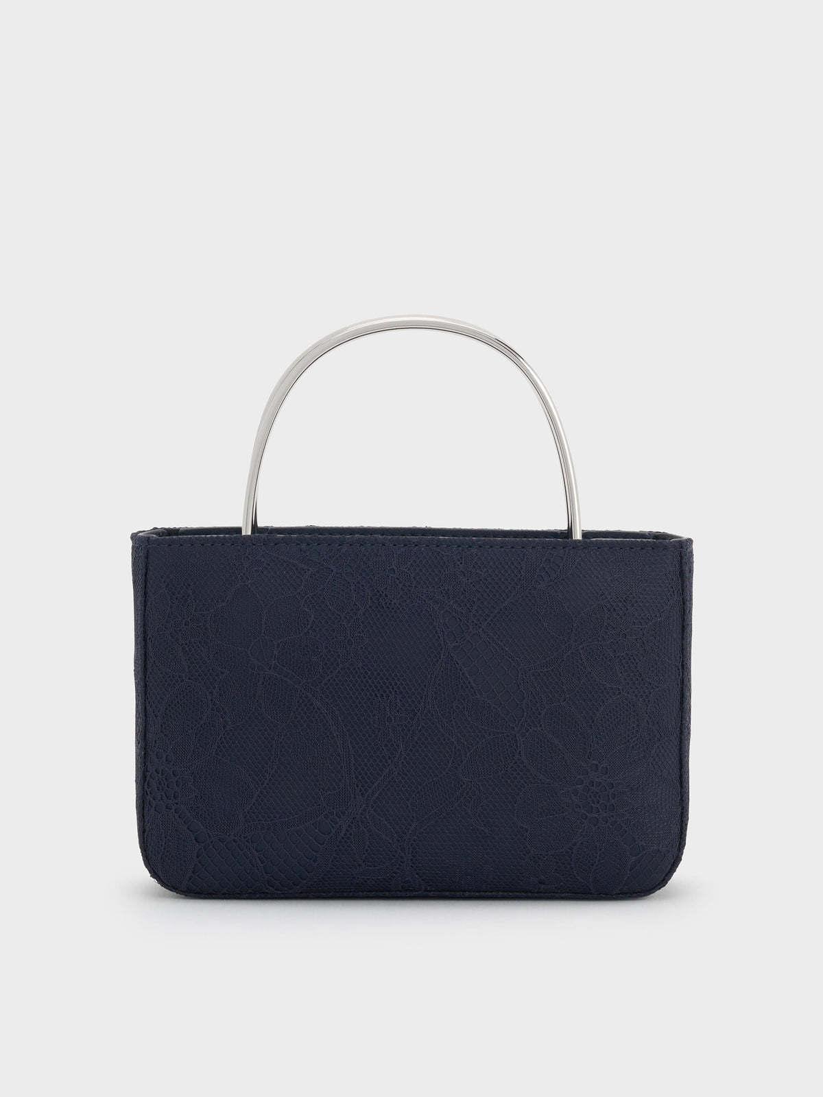 Jennis Lace & Satin Top Handle Bag - Dark Blue Textured | CHARLES & KEITH
