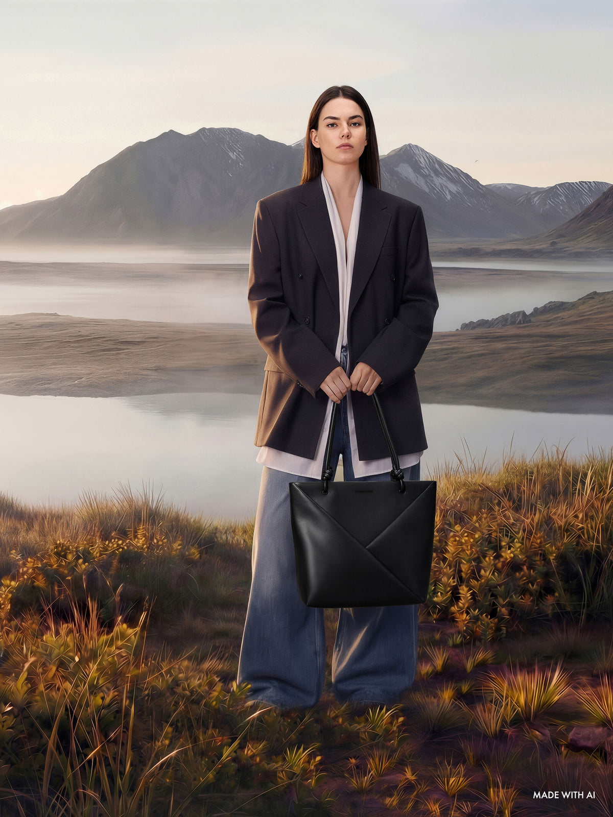 Midori Geometric Tote Bag - Jet Black | CHARLES & KEITH