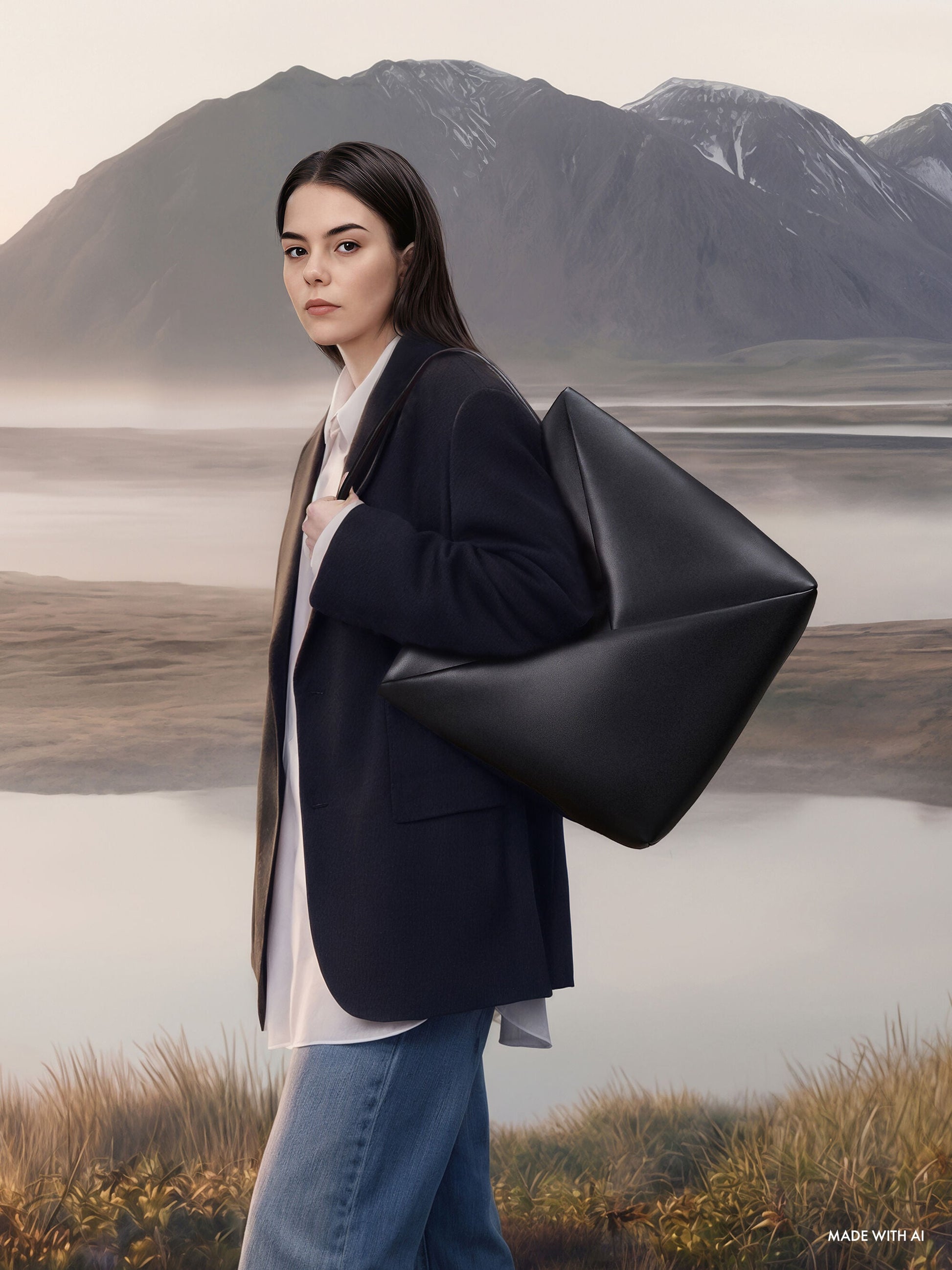 Midori Geometric Tote Bag - Jet Black | CHARLES & KEITH