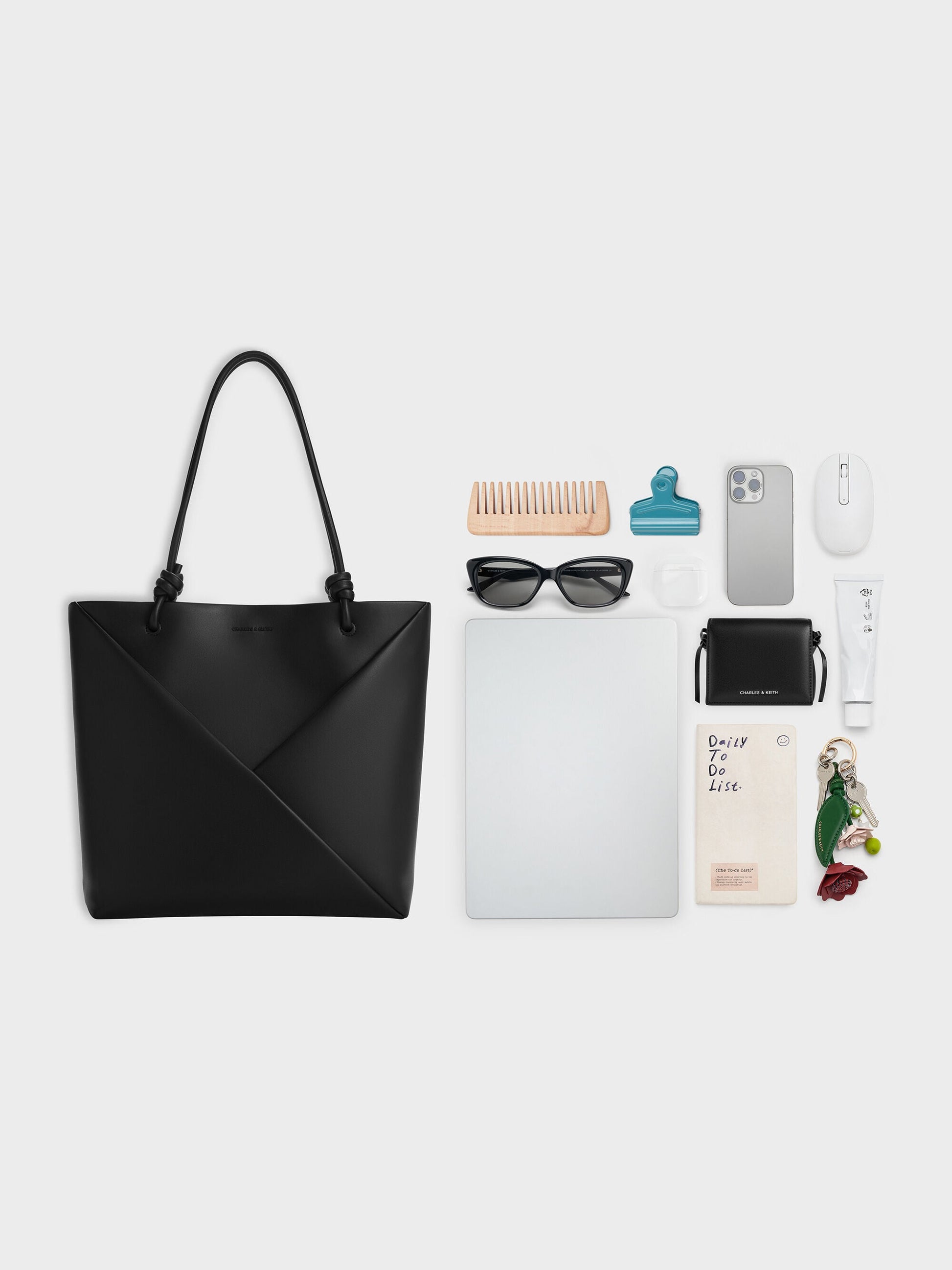 Midori Geometric Tote Bag - Jet Black | CHARLES & KEITH