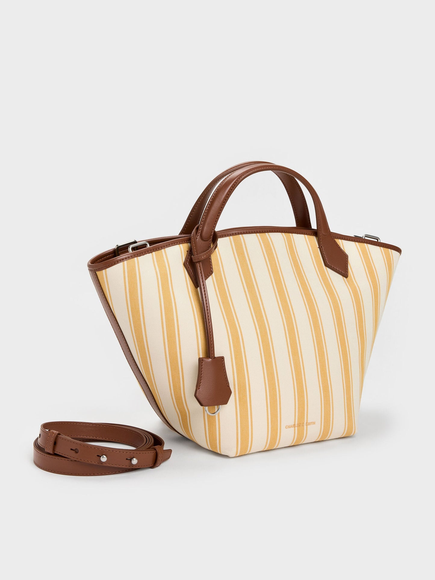 Large Ivanna Canvas Striped Tote Bag - Butterscotch Yellow | CHARLES & KEITH