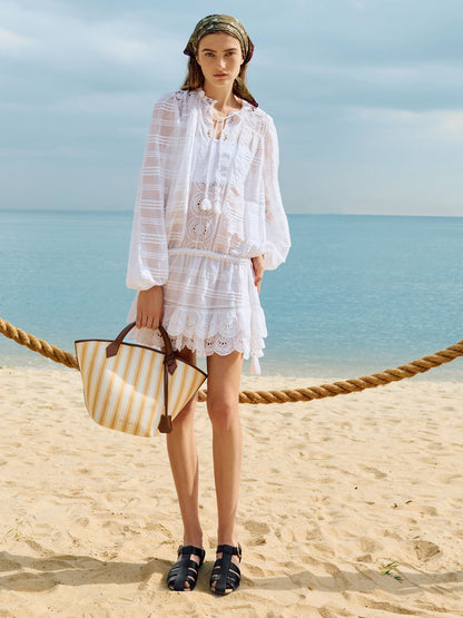 Large Ivanna Canvas Striped Tote Bag - Butterscotch Yellow | CHARLES & KEITH