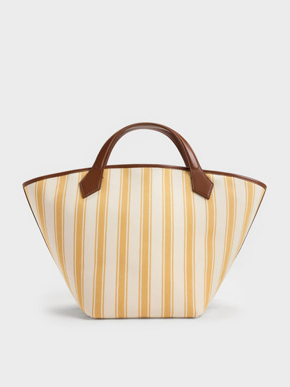 Large Ivanna Canvas Striped Tote Bag - Butterscotch Yellow | CHARLES & KEITH
