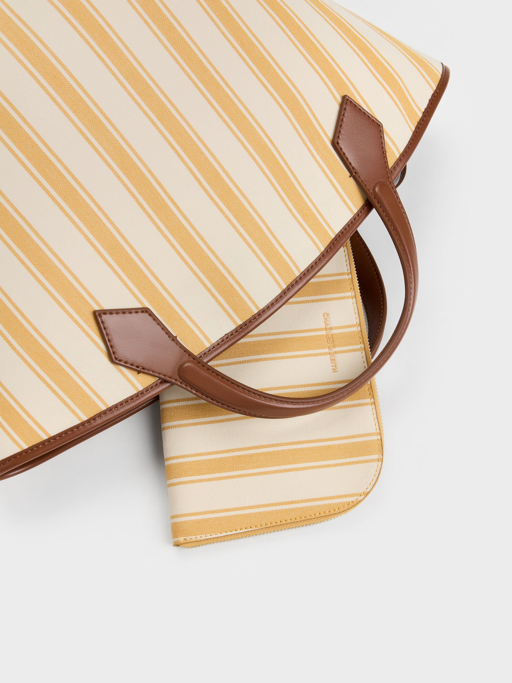 Large Ivanna Canvas Striped Tote Bag - Butterscotch Yellow | CHARLES & KEITH