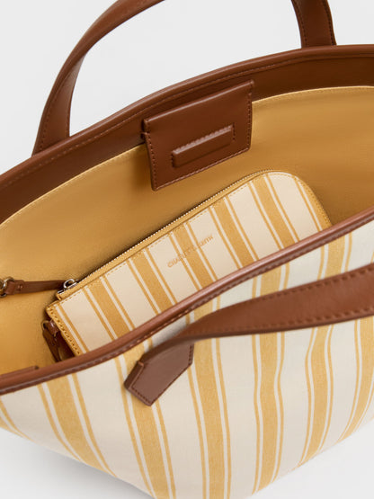 Large Ivanna Canvas Striped Tote Bag - Butterscotch Yellow | CHARLES & KEITH