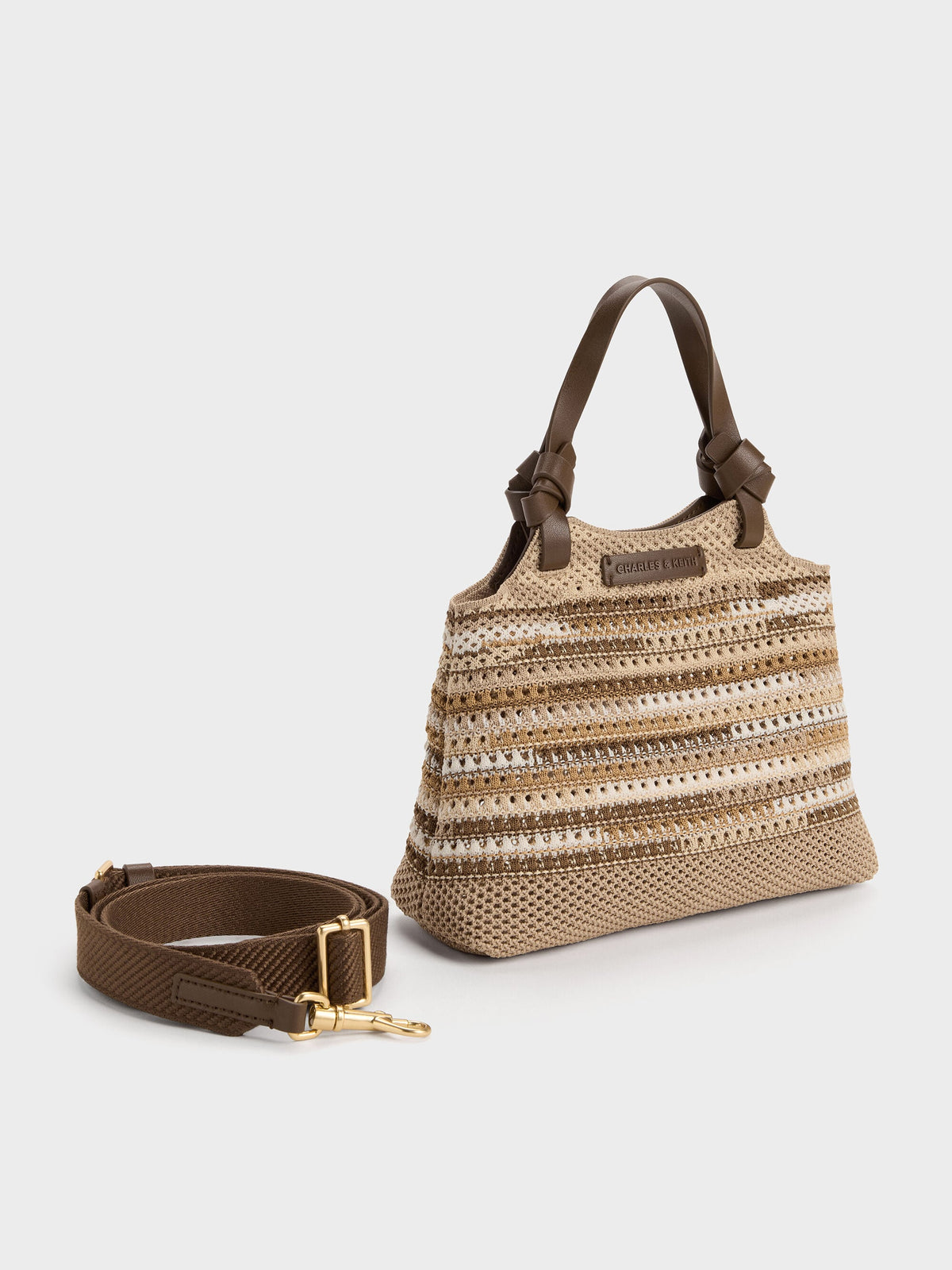 Mini Ida Multi-Stripe Knitted Tote Bag - Multi Brown | CHARLES & KEITH