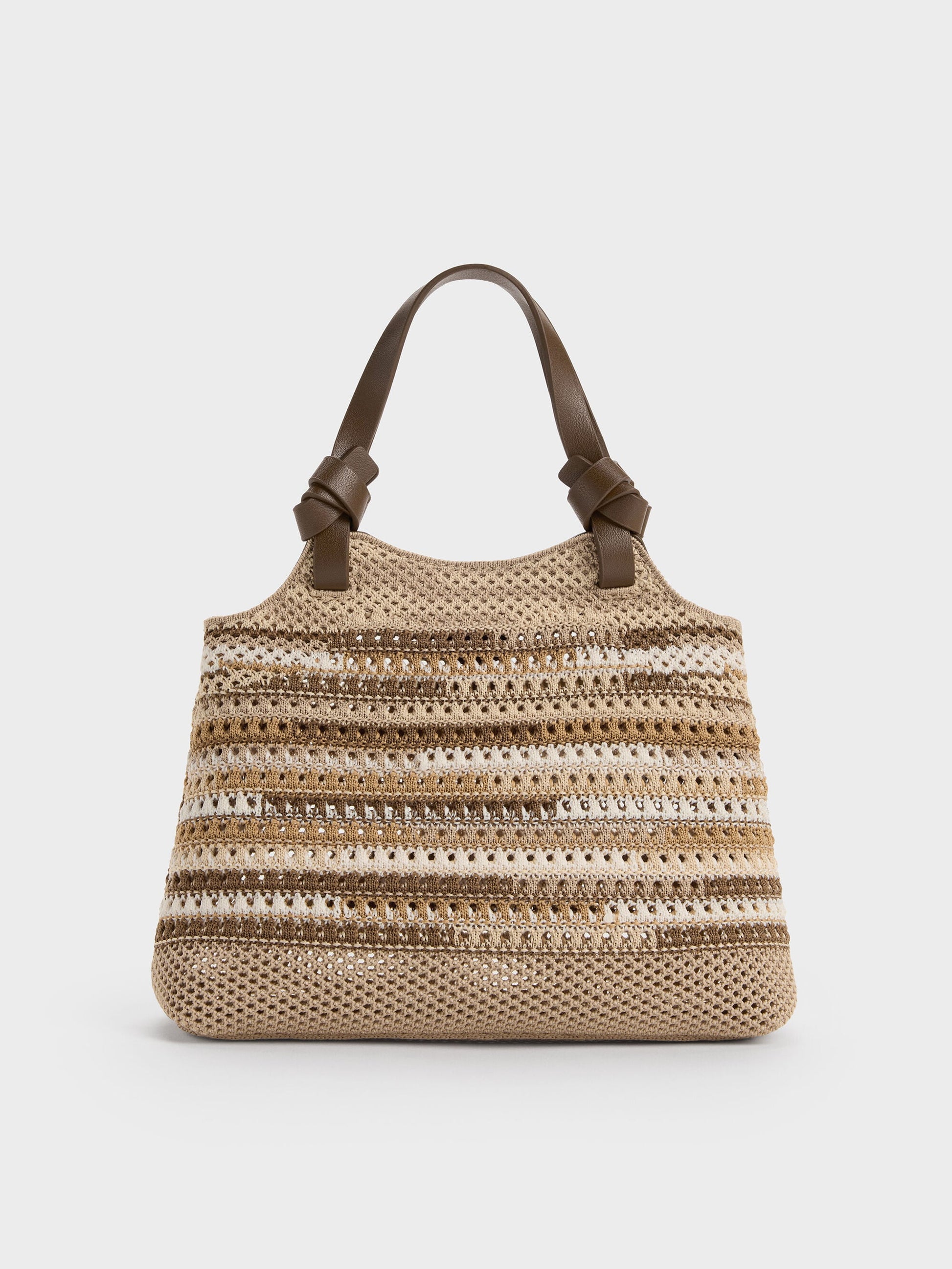 Mini Ida Multi-Stripe Knitted Tote Bag - Multi Brown | CHARLES & KEITH