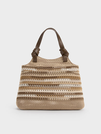 Mini Ida Multi-Stripe Knitted Tote Bag - Multi Brown | CHARLES & KEITH