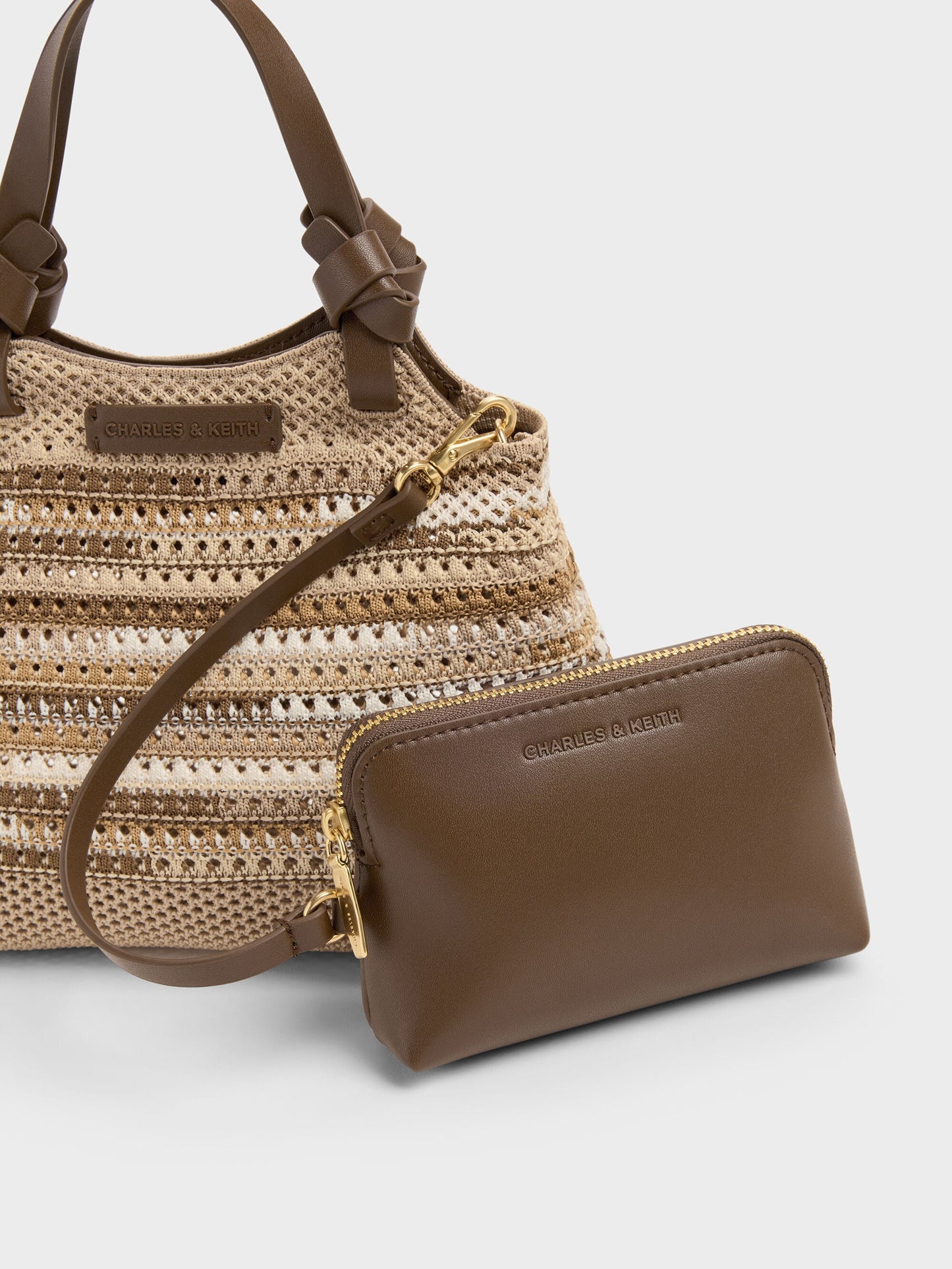 Mini Ida Multi-Stripe Knitted Tote Bag - Multi Brown | CHARLES & KEITH