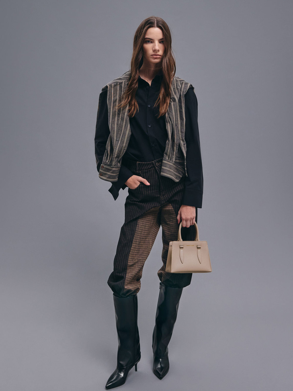Allyn Structured Trapeze Tote Bag - Taupe | CHARLES & KEITH