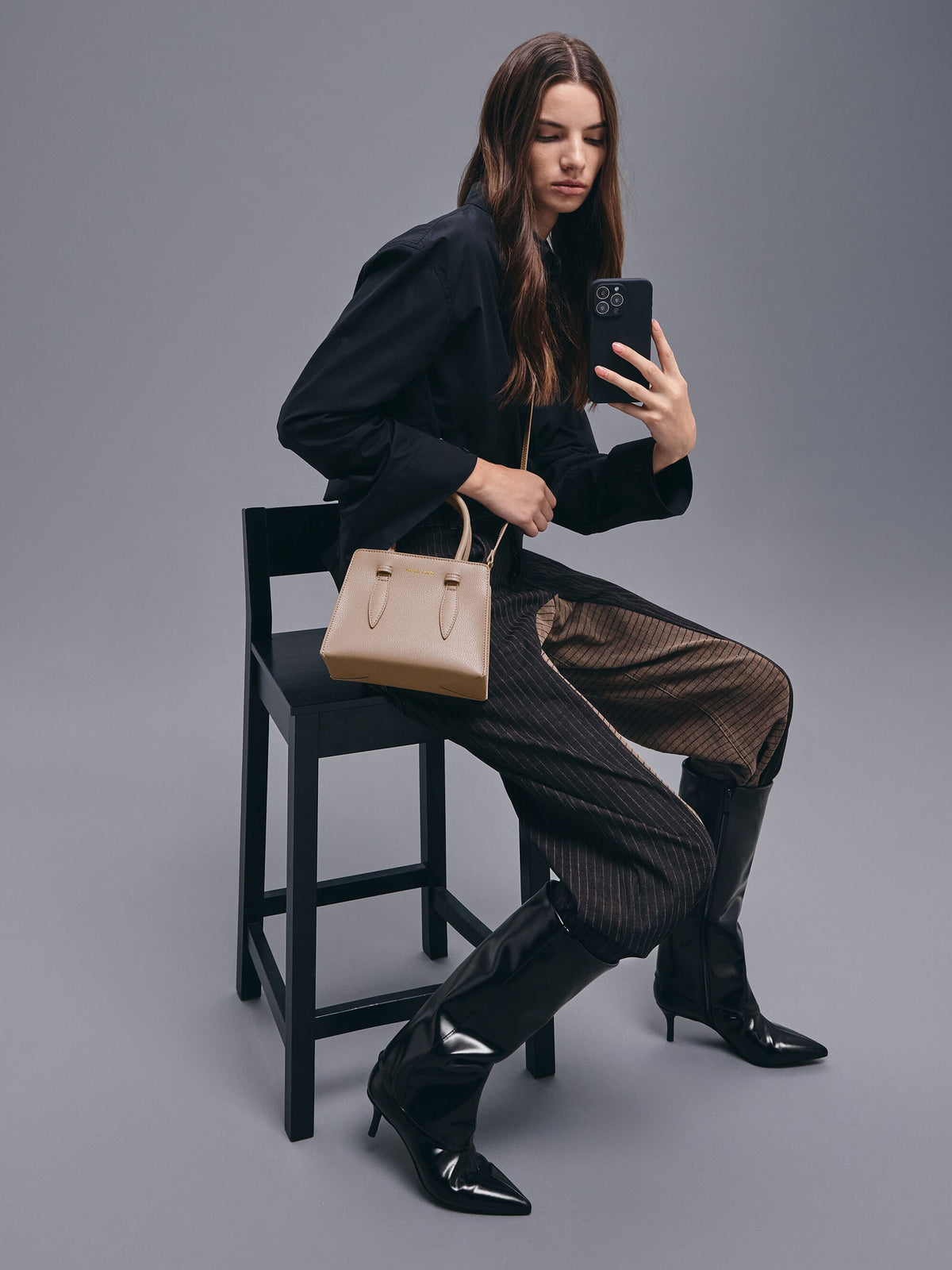Allyn Structured Trapeze Tote Bag - Taupe | CHARLES & KEITH