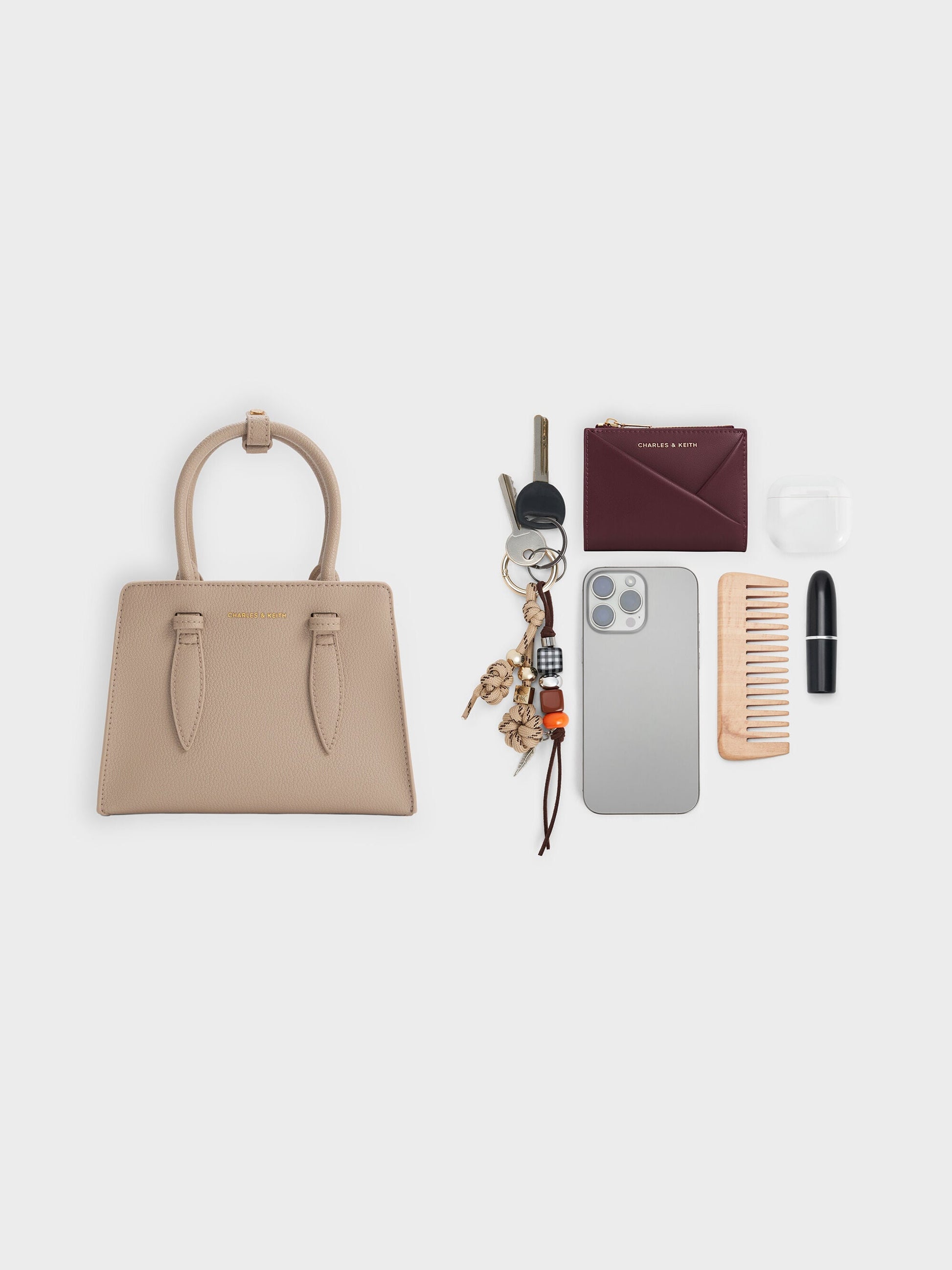 Allyn Structured Trapeze Tote Bag - Taupe | CHARLES & KEITH