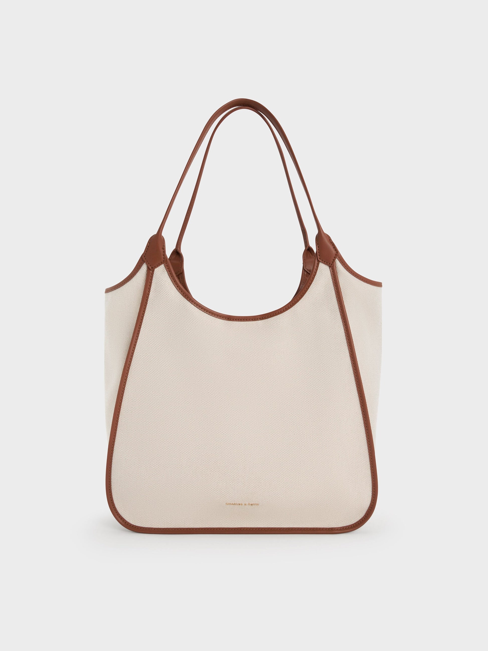 Sianna Canvas Contrast-Trim Tote Bag - Taupe Canvas | CHARLES & KEITH