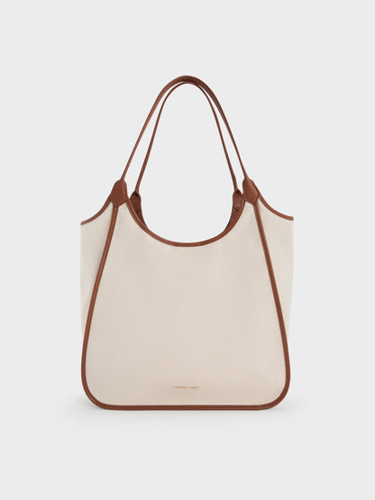Sianna Canvas Contrast-Trim Tote Bag - Taupe Canvas | CHARLES & KEITH