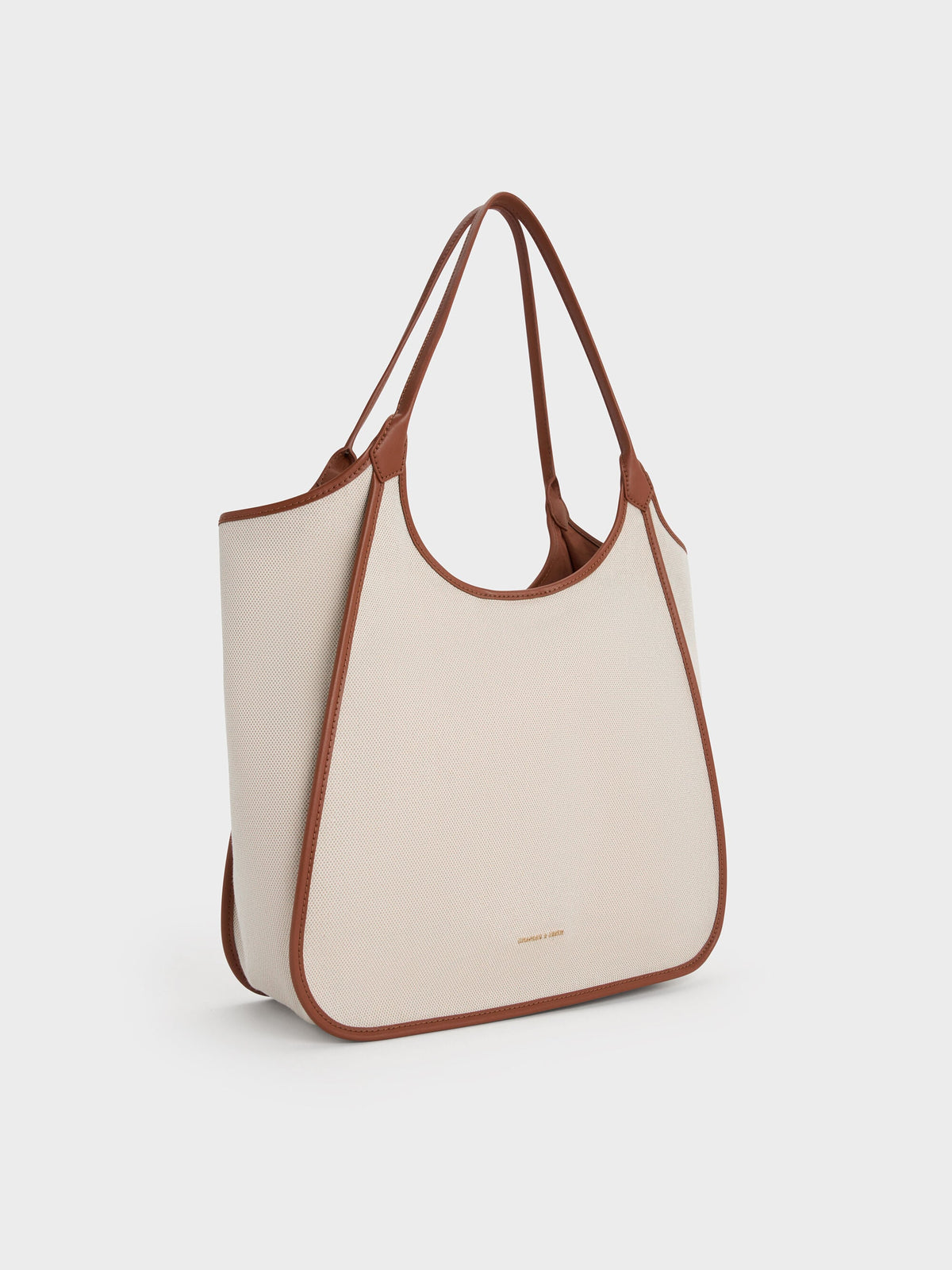 Sianna Canvas Contrast-Trim Tote Bag - Taupe Canvas | CHARLES & KEITH