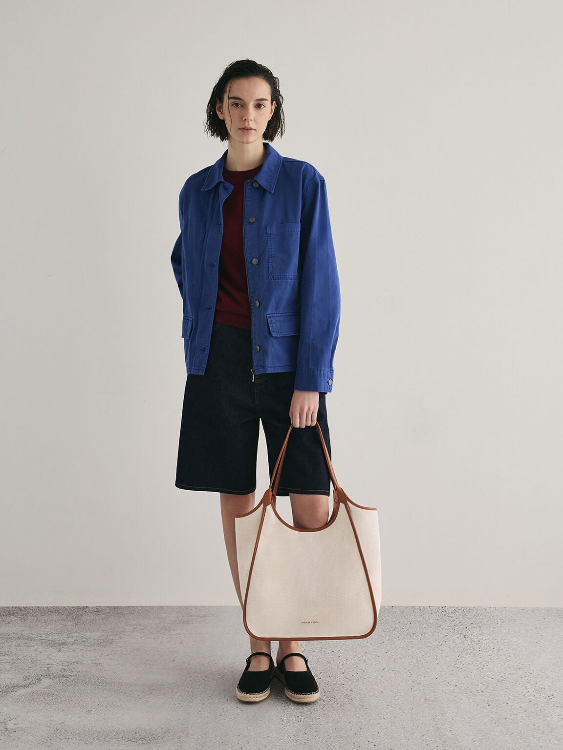 Sianna Canvas Contrast-Trim Tote Bag - Taupe Canvas | CHARLES & KEITH