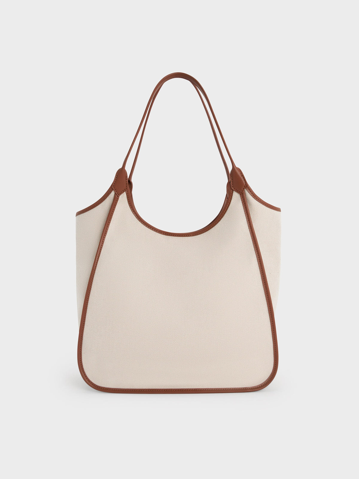 Sianna Canvas Contrast-Trim Tote Bag - Taupe Canvas | CHARLES & KEITH