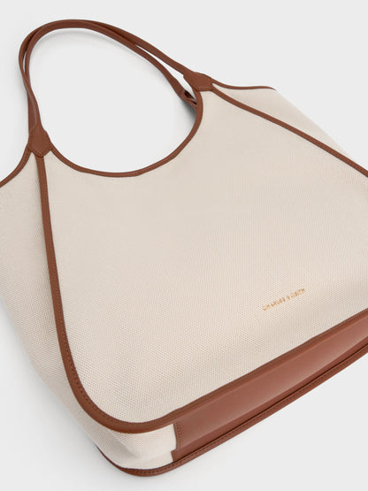 Sianna Canvas Contrast-Trim Tote Bag - Taupe Canvas | CHARLES & KEITH