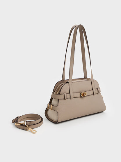 Aubrielle Belted Shoulder Bag - Taupe | CHARLES & KEITH