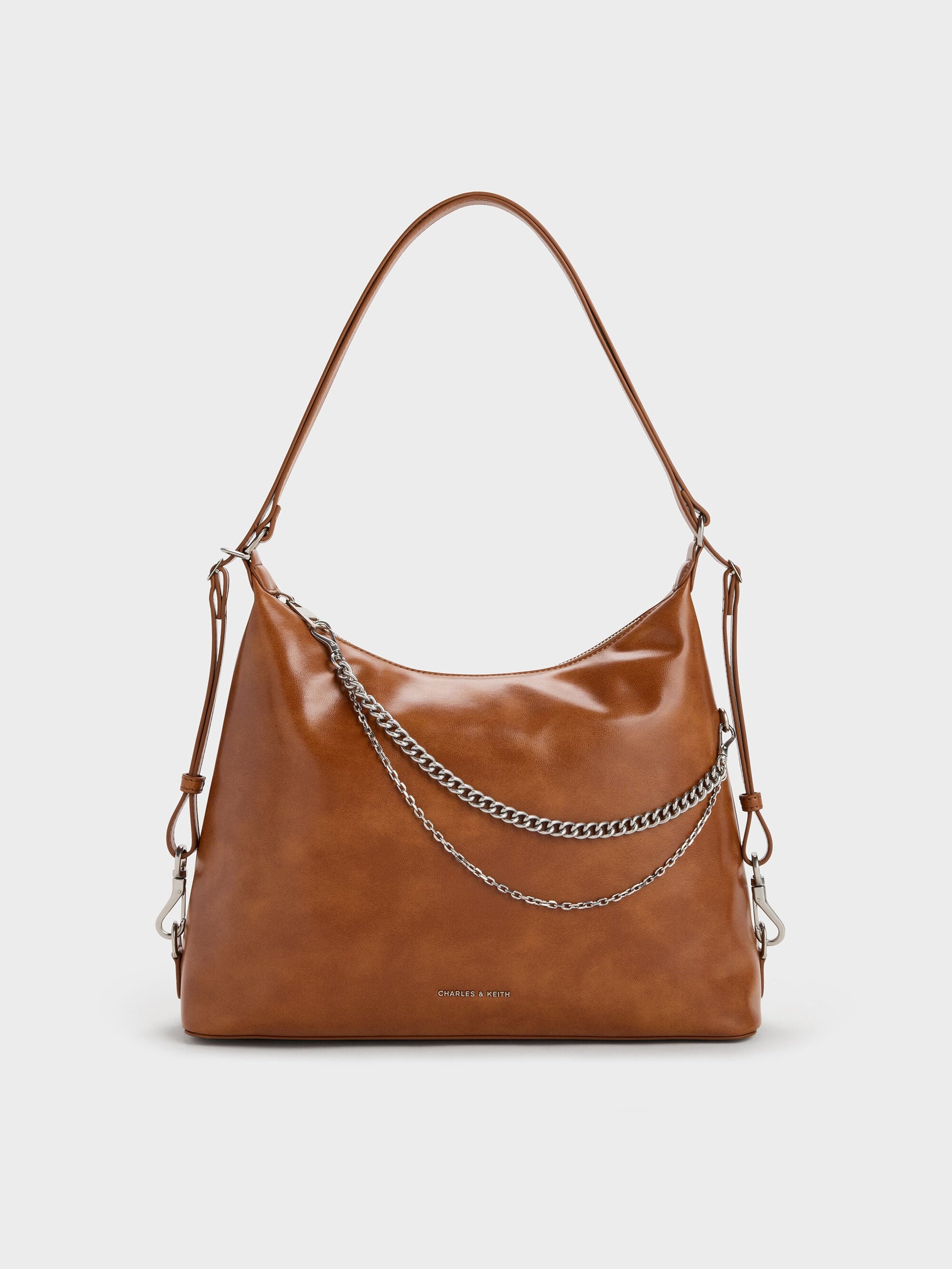 Atwood Chain Convertible Hobo Bag - Distressed Tan | CHARLES & KEITH