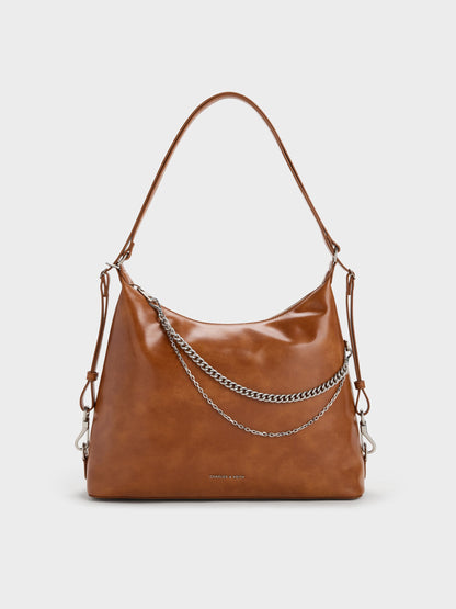 Atwood Chain Convertible Hobo Bag - Distressed Tan | CHARLES & KEITH