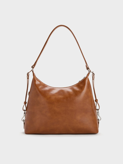 Atwood Chain Convertible Hobo Bag - Distressed Tan | CHARLES & KEITH