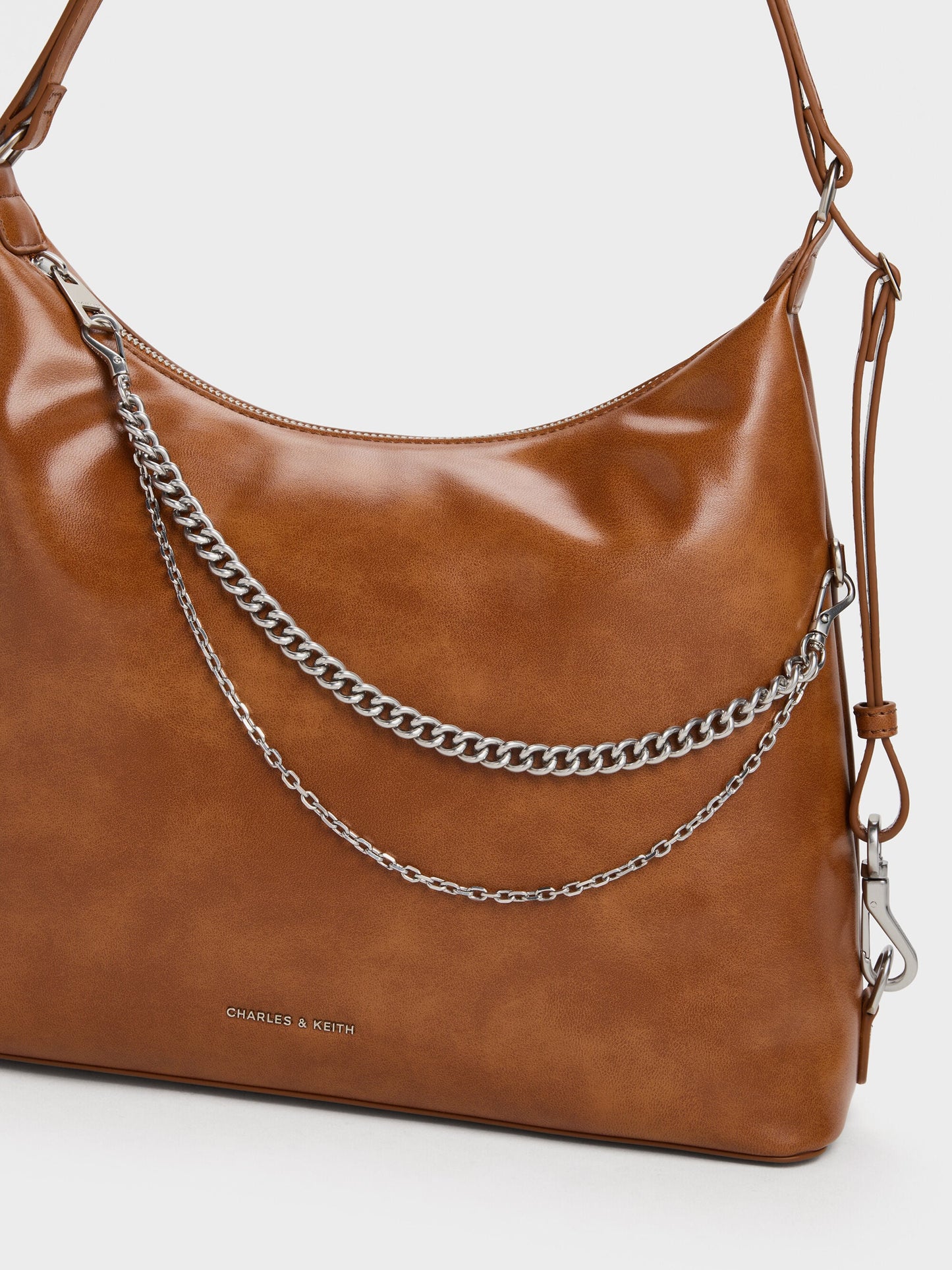 Atwood Chain Convertible Hobo Bag - Distressed Tan | CHARLES & KEITH