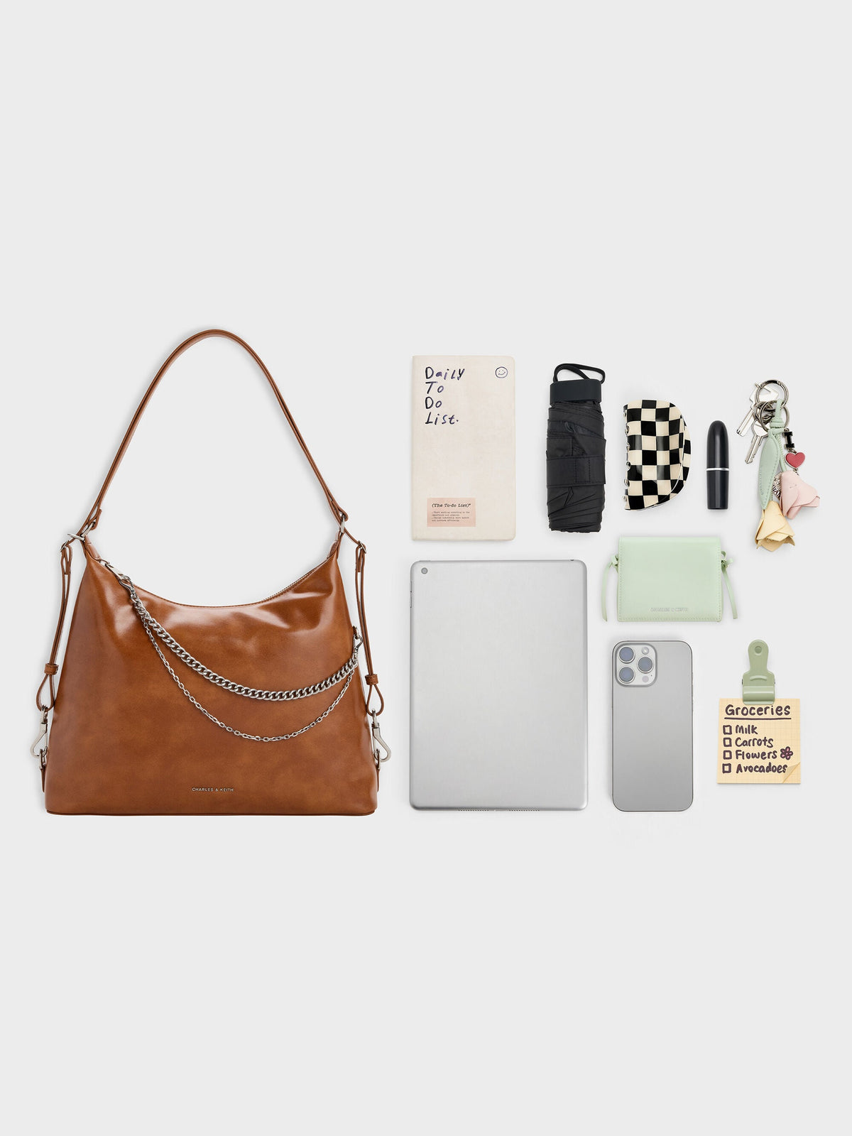 Atwood Chain Convertible Hobo Bag - Distressed Tan | CHARLES & KEITH