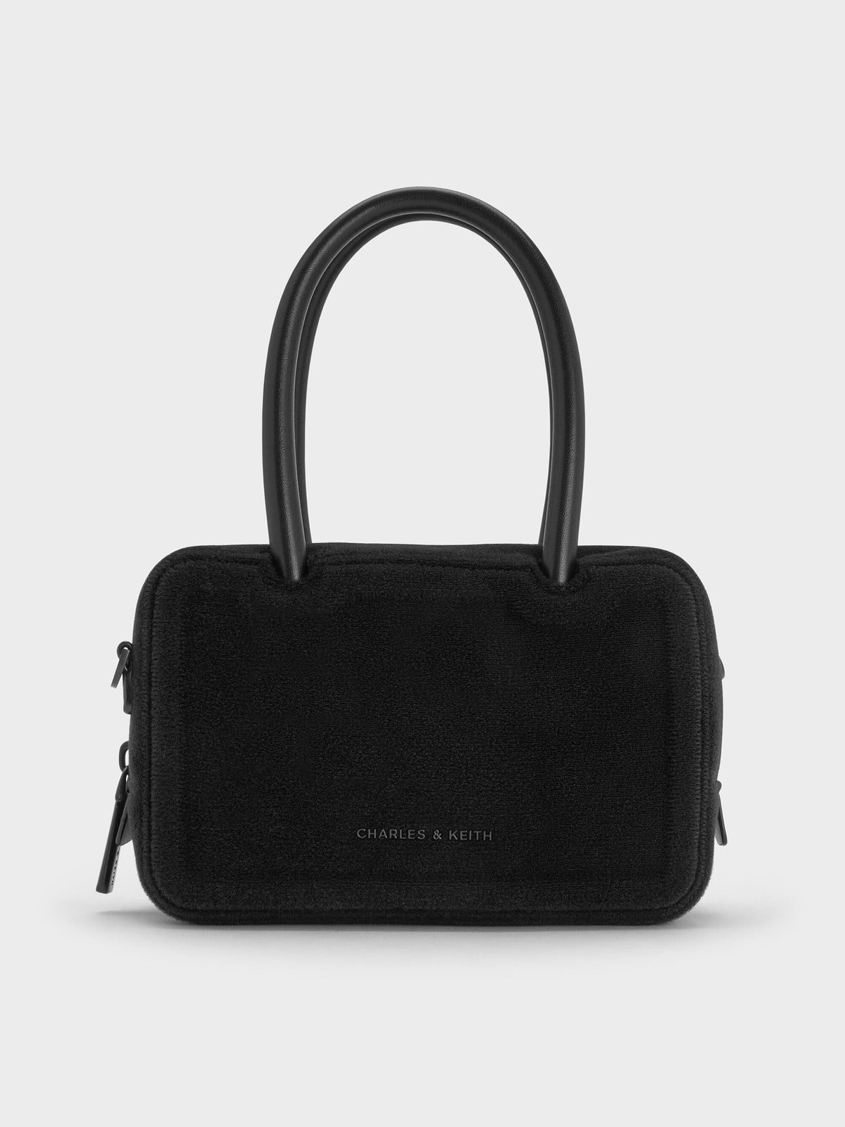 Perline Boxy Top Handle Bag With Floral Appliques - Jet Black | CHARLES & KEITH