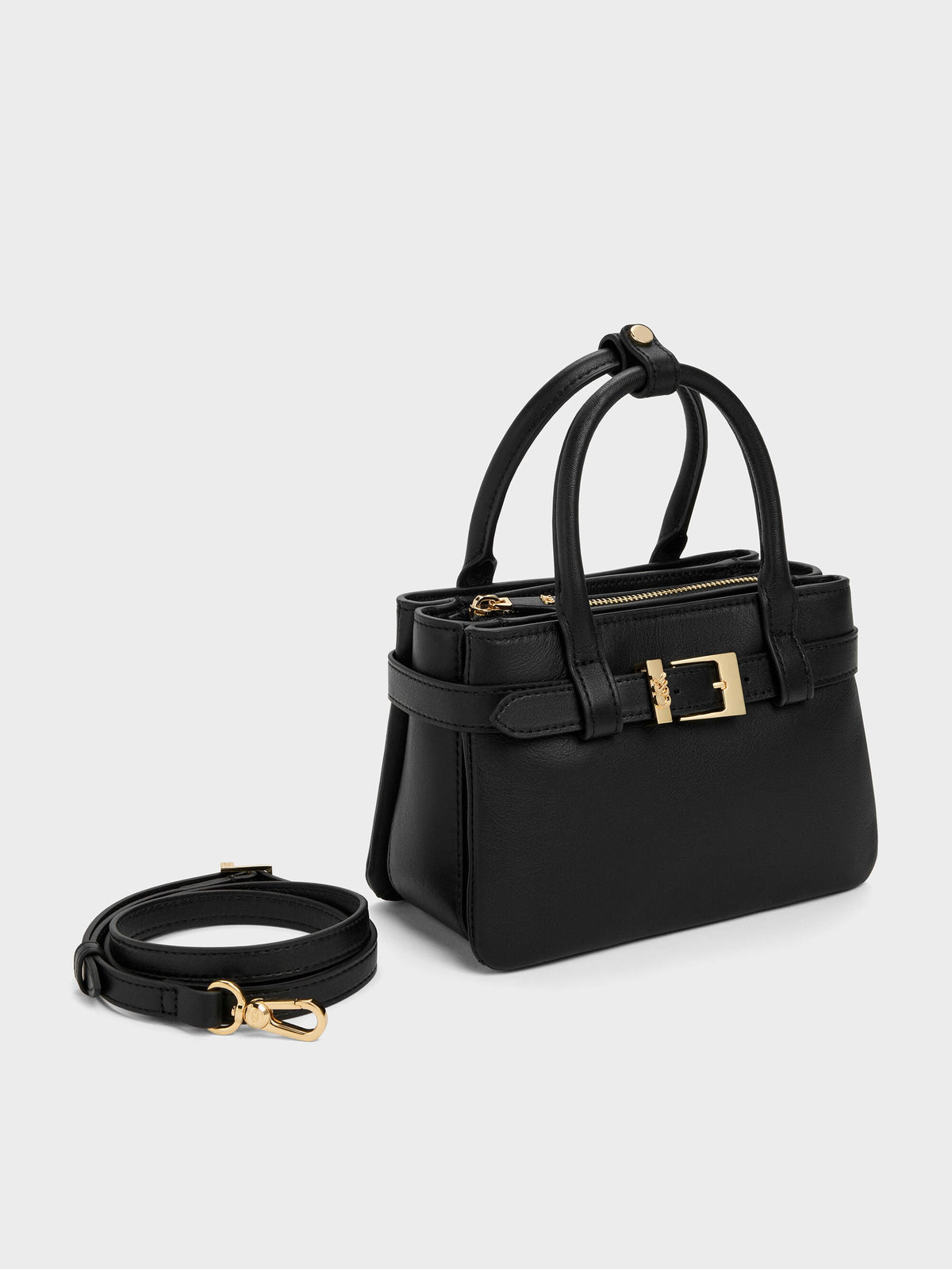 Jody Leather Belted Tote Bag - Black | CHARLES & KEITH