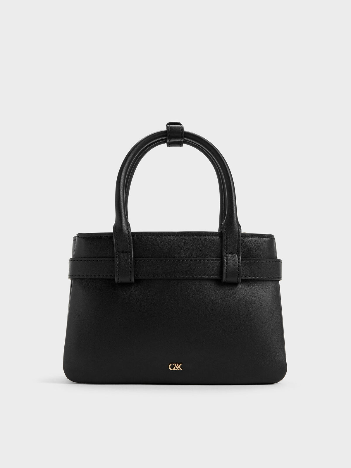 Jody Leather Belted Tote Bag - Black | CHARLES & KEITH