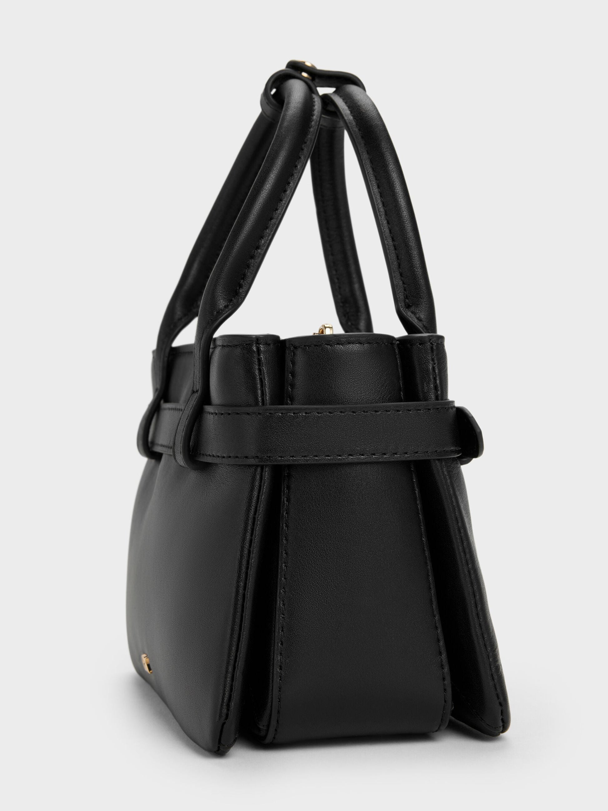 Jody Leather Belted Tote Bag - Black | CHARLES & KEITH