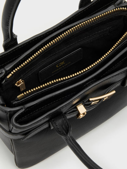 Jody Leather Belted Tote Bag - Black | CHARLES & KEITH