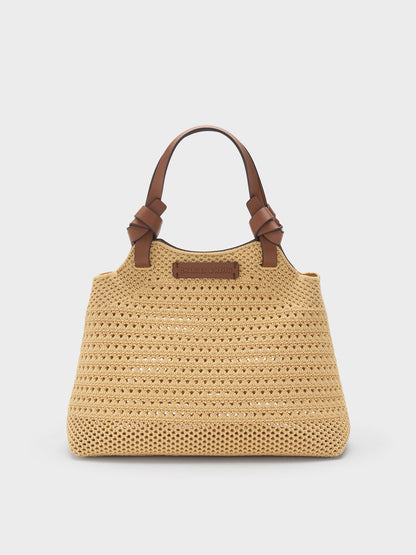 Mini Ida Knitted Tote Bag - Beige | CHARLES & KEITH